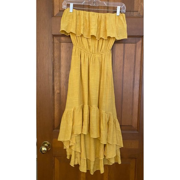 Forever 21 Strapless‎ Dress Womens Small Sunflower Flowy Cottage Tiered Hi-Low - Picture 2 of 16